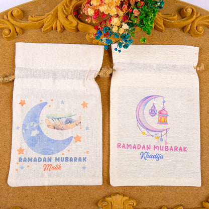 Personalized Eid Gift Bag for Kids, Custom Ramadan Favor Pouch, Cotton Treat Bag, Goodie Bag