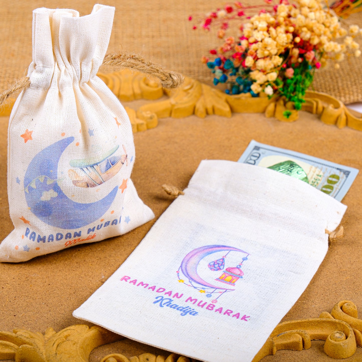 Personalized Eid Gift Bag for Kids, Custom Ramadan Favor Pouch, Cotton Treat Bag, Goodie Bag
