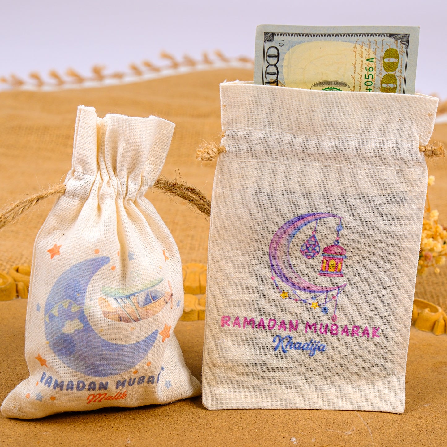 Personalized Eid Gift Bag for Kids, Custom Ramadan Favor Pouch, Cotton Treat Bag, Goodie Bag