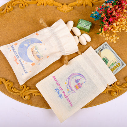 Personalized Eid Gift Bag for Kids, Custom Ramadan Favor Pouch, Cotton Treat Bag, Goodie Bag