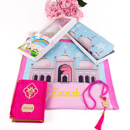 Personalized Soft Prayer Mat for Girls Quran Tasbeeh Islamic Gift Set
