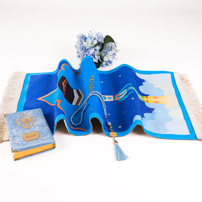 Personalized Soft Prayer Mat for Boys Quran Tasbeeh Islamic Gift Set