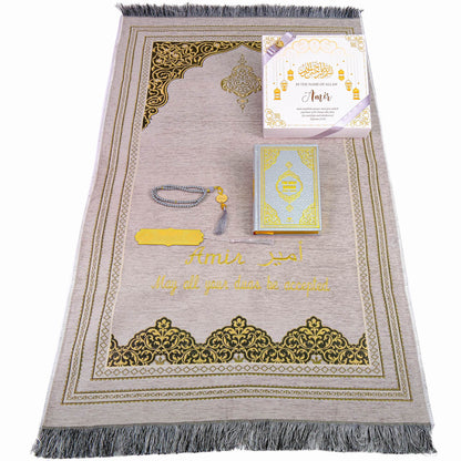 Personalized English Translated Quran Prayer Mat Tasbeeh Islamic Gift Set, Ramadan Eid Hajj Umrah Birthday Muslim Gift - Islamic Elite Favors is a handmade gift shop offering a wide variety of unique and personalized gifts for all occasions. Whether you're looking for the perfect Ramadan, Eid, Hajj, wedding gift or something special for a birthday, baby shower or anniversary, we have something for everyone. High quality, made with love.