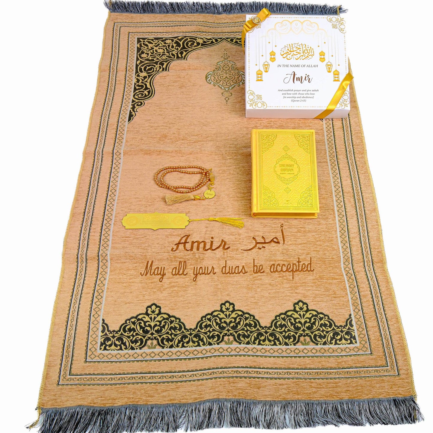 Personalized English Translated Quran Prayer Mat Tasbeeh Islamic Gift Set, Ramadan Eid Hajj Umrah Birthday Muslim Gift - Islamic Elite Favors is a handmade gift shop offering a wide variety of unique and personalized gifts for all occasions. Whether you're looking for the perfect Ramadan, Eid, Hajj, wedding gift or something special for a birthday, baby shower or anniversary, we have something for everyone. High quality, made with love.