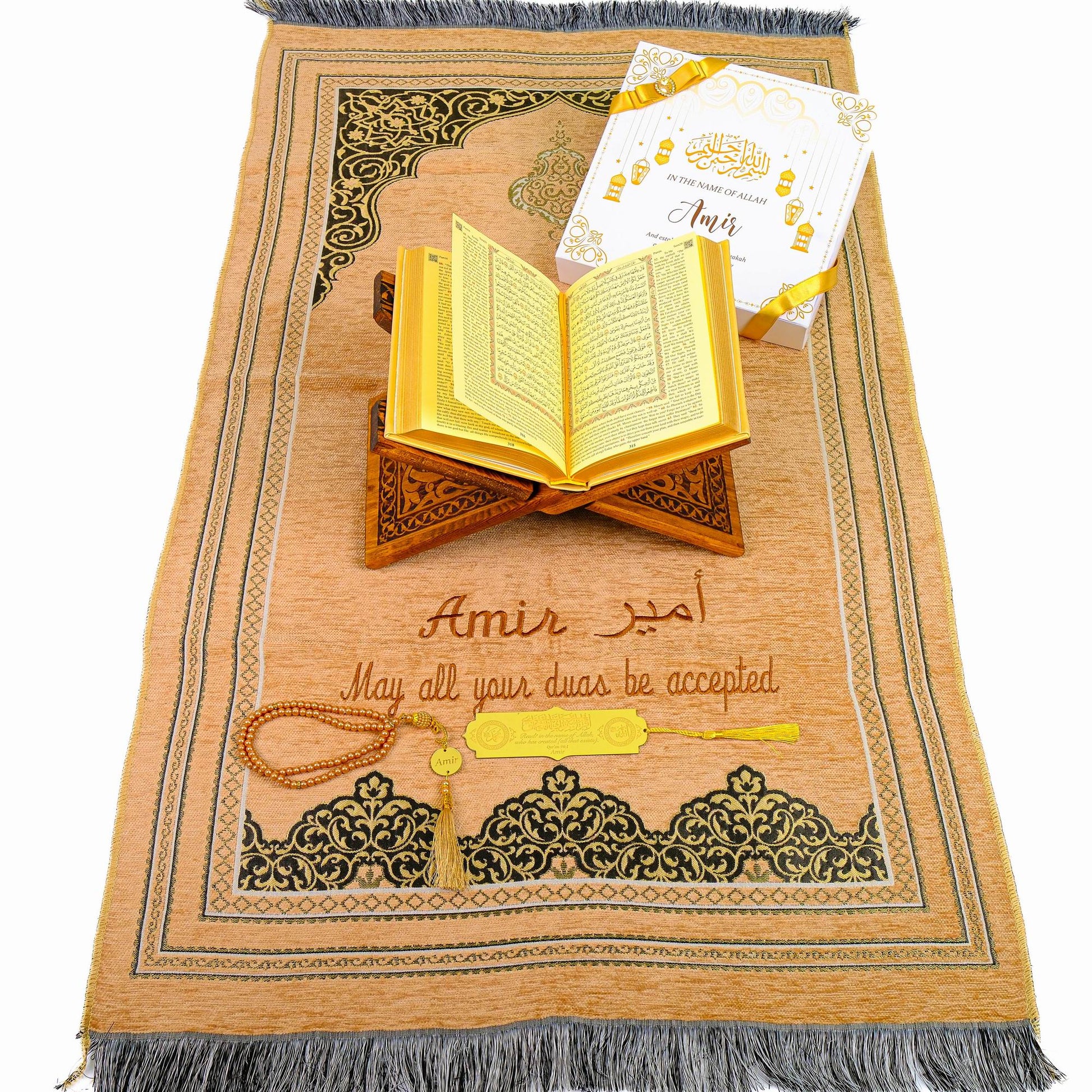 Personalized English Translated Quran Prayer Mat Tasbeeh Islamic Gift Set, Ramadan Eid Hajj Umrah Birthday Muslim Gift - Islamic Elite Favors is a handmade gift shop offering a wide variety of unique and personalized gifts for all occasions. Whether you're looking for the perfect Ramadan, Eid, Hajj, wedding gift or something special for a birthday, baby shower or anniversary, we have something for everyone. High quality, made with love.