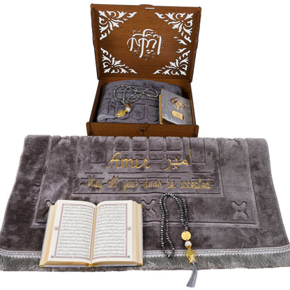 Personalized Plush Prayer Mat Velvet Quran Crystal Tasbeeh Wooden Box - Islamic Elite Favors is a handmade gift shop offering a wide variety of unique and personalized gifts for all occasions. Whether you're looking for the perfect Ramadan, Eid, Hajj, wedding gift or something special for a birthday, baby shower or anniversary, we have something for everyone. High quality, made with love.