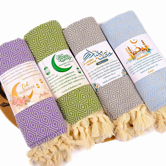 Personalized Turkish Cotton Peshtemal Towels, Custom Ramadan Eid Muslim Party Favors - Islamic Elite Favors is a handmade gift shop offering a wide variety of unique and personalized gifts for all occasions. Whether you're looking for the perfect Ramadan, Eid, Hajj, wedding gift or something special for a birthday, baby shower or anniversary, we have something for everyone. High quality, made with love.