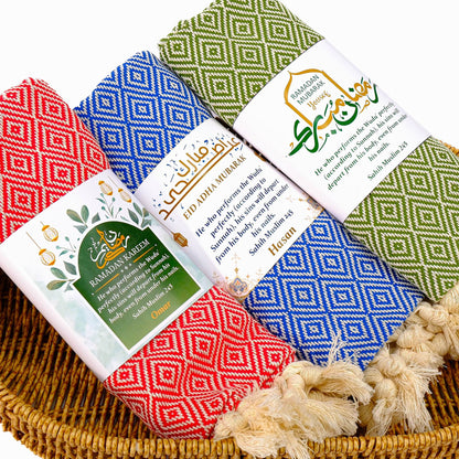 Personalized Turkish Cotton Peshtemal Towels, Custom Ramadan Eid Muslim Party Favors - Islamic Elite Favors is a handmade gift shop offering a wide variety of unique and personalized gifts for all occasions. Whether you're looking for the perfect Ramadan, Eid, Hajj, wedding gift or something special for a birthday, baby shower or anniversary, we have something for everyone. High quality, made with love.