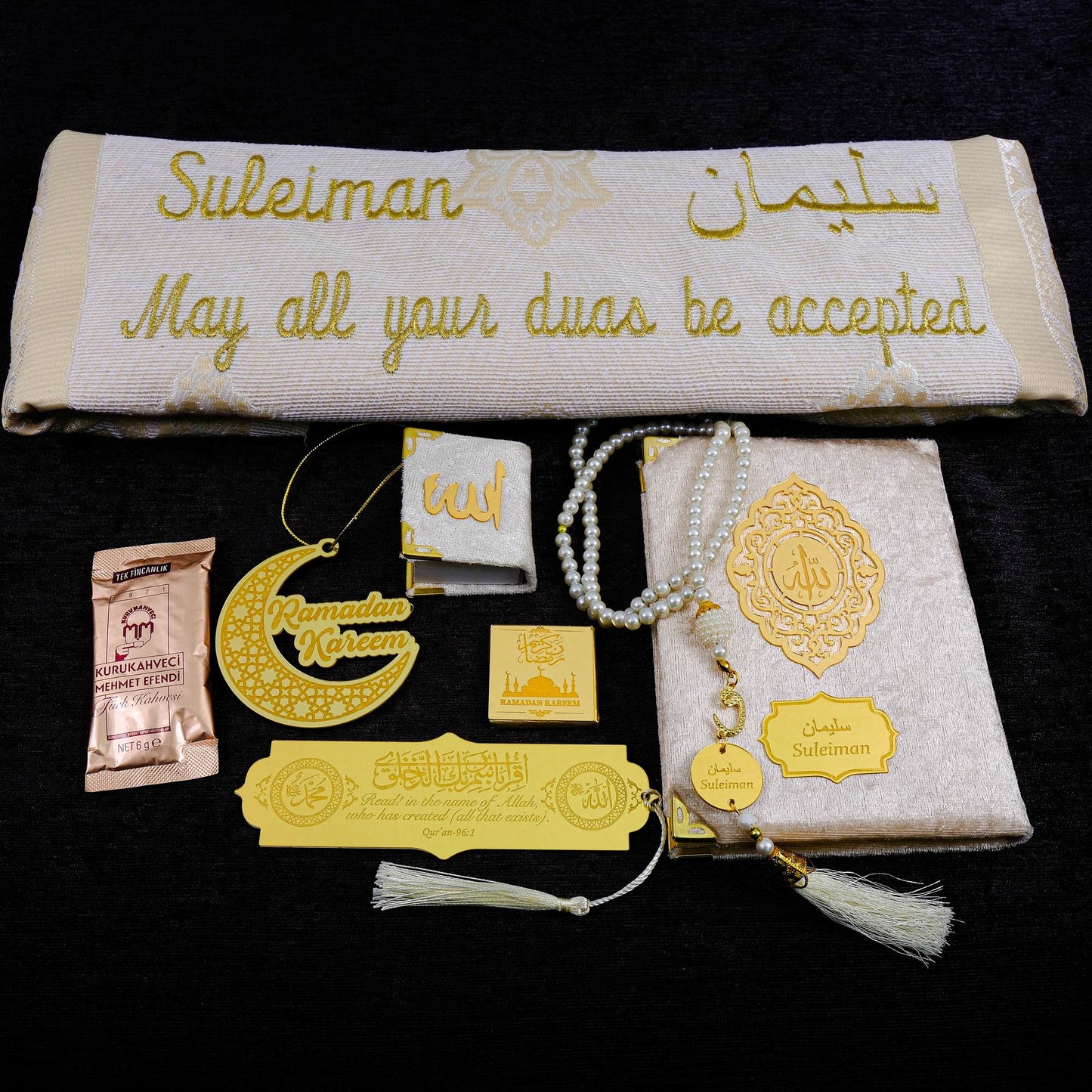 Personalized Prayer Mat Dua Book Mini Quran Tasbeeh Bookmark Turkish Coffee Chocolate Tree Ornament Gift Set, Ramadan Eid Wedding Gift - Islamic Elite Favors is a handmade gift shop offering a wide variety of unique and personalized gifts for all occasions. Whether you're looking for the perfect Ramadan, Eid, Hajj, wedding gift or something special for a birthday, baby shower or anniversary, we have something for everyone. High quality, made with love.