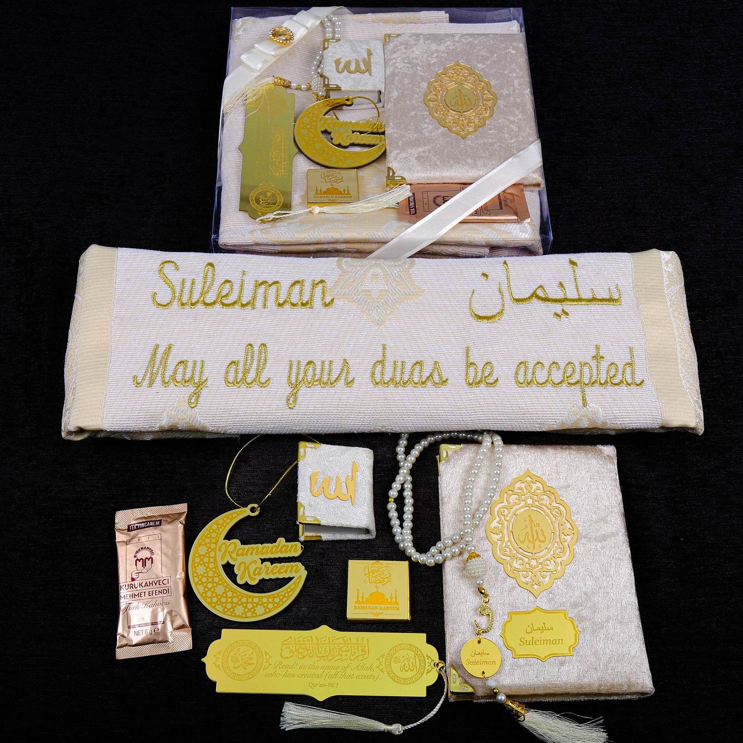 Personalized Prayer Mat Dua Book Mini Quran Tasbeeh Bookmark Turkish Coffee Chocolate Tree Ornament Gift Set, Ramadan Eid Wedding Gift - Islamic Elite Favors is a handmade gift shop offering a wide variety of unique and personalized gifts for all occasions. Whether you're looking for the perfect Ramadan, Eid, Hajj, wedding gift or something special for a birthday, baby shower or anniversary, we have something for everyone. High quality, made with love.