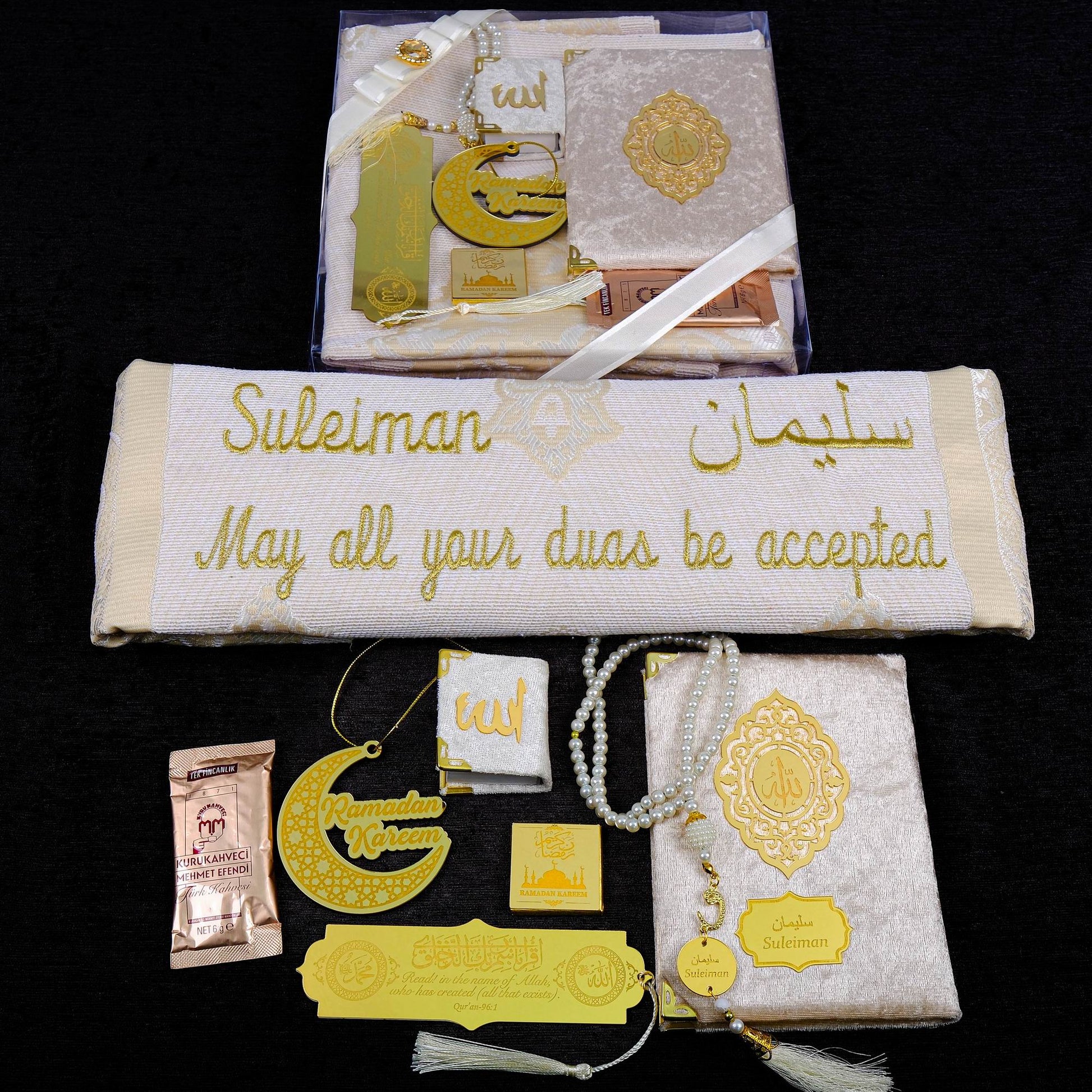 Personalized Prayer Mat Dua Book Mini Quran Tasbeeh Bookmark Turkish Coffee Chocolate Tree Ornament Gift Set, Ramadan Eid Wedding Gift - Islamic Elite Favors is a handmade gift shop offering a wide variety of unique and personalized gifts for all occasions. Whether you're looking for the perfect Ramadan, Eid, Hajj, wedding gift or something special for a birthday, baby shower or anniversary, we have something for everyone. High quality, made with love.