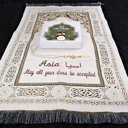 Personalized Prayer Mat Set, Eid Al Adha, Hajj Umrah Mubarak, Eid Gifts, Eid Mubarak, Islamic Gifts, Birthday Gift, Mothers Fathers Day Gift - Islamic Elite Favors is a handmade gift shop offering a wide variety of unique and personalized gifts for all occasions. Whether you're looking for the perfect Ramadan, Eid, Hajj, wedding gift or something special for a birthday, baby shower or anniversary, we have something for everyone. High quality, made with love.