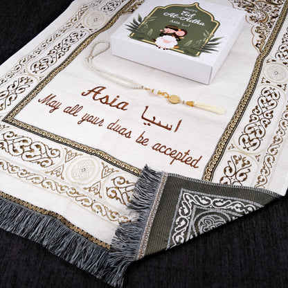 Personalized Prayer Mat Set, Eid Al Adha, Hajj Umrah Mubarak, Eid Gifts, Eid Mubarak, Islamic Gifts, Birthday Gift, Mothers Fathers Day Gift - Islamic Elite Favors is a handmade gift shop offering a wide variety of unique and personalized gifts for all occasions. Whether you're looking for the perfect Ramadan, Eid, Hajj, wedding gift or something special for a birthday, baby shower or anniversary, we have something for everyone. High quality, made with love.