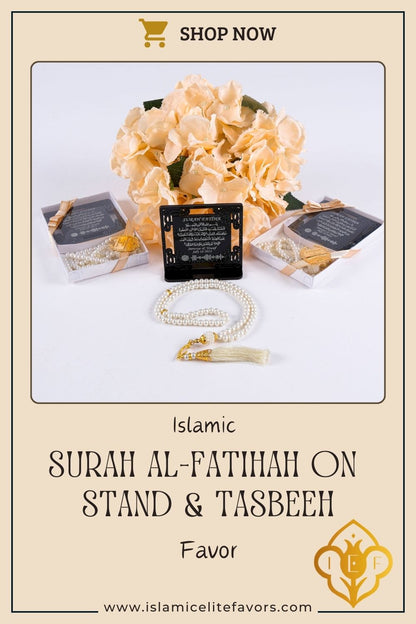 Personalized Surah Al-Fatihah on Stand & Tasbeeh Islamic Wedding Favor - Islamic Elite Favors is a handmade gift shop offering a wide variety of unique and personalized gifts for all occasions. Whether you're looking for the perfect Ramadan, Eid, Hajj, wedding gift or something special for a birthday, baby shower or anniversary, we have something for everyone. High quality, made with love.