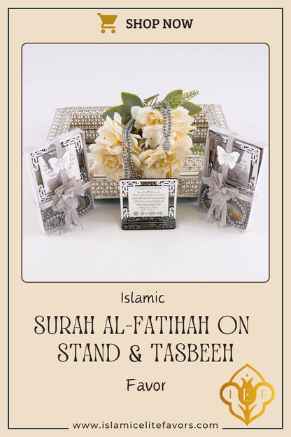 Personalized Surah Al-Fatihah on Stand & Tasbeeh Islamic Wedding Favor