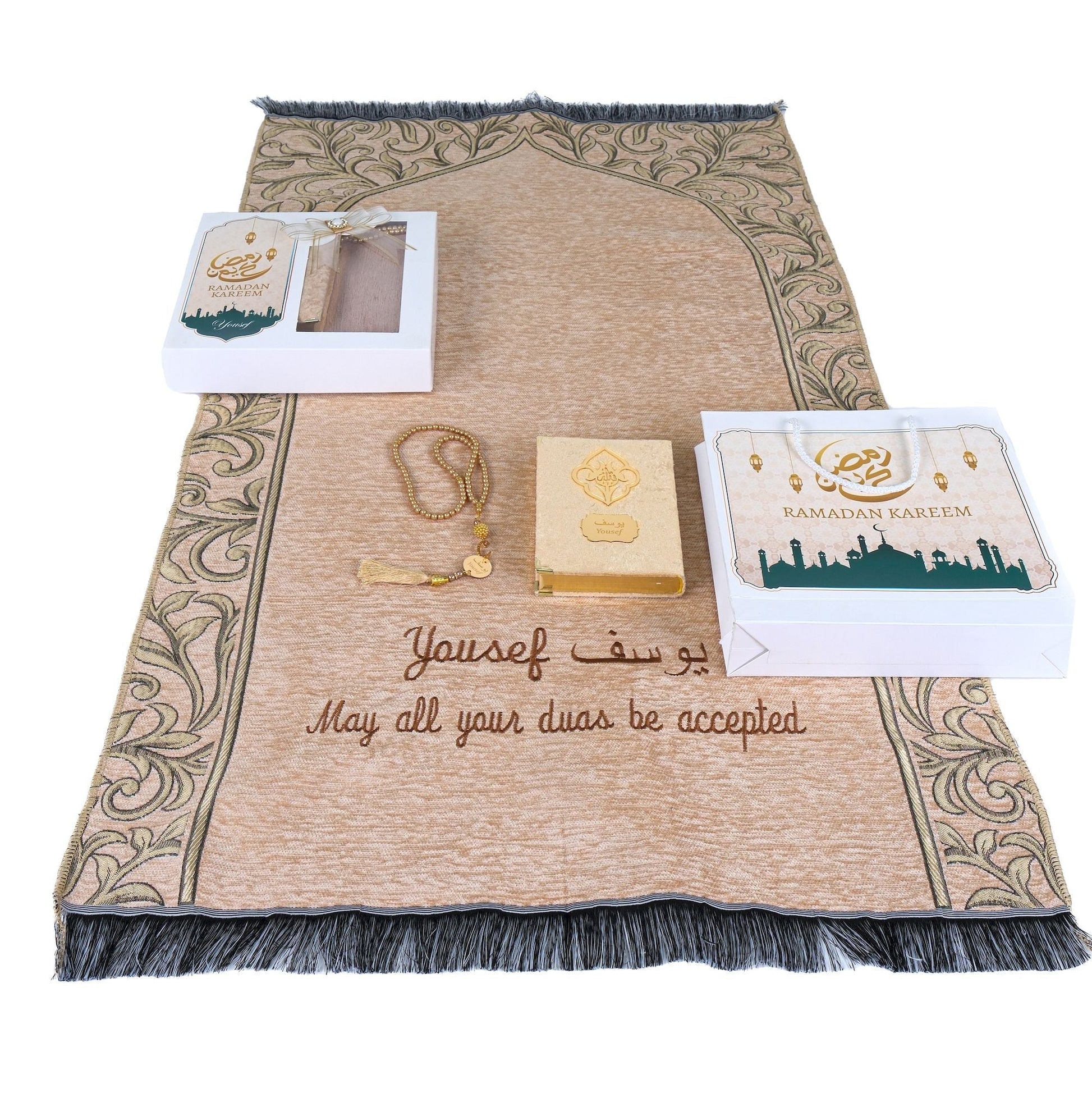 Personalized Flowery Prayer Mat Quran Tasbeeh Islamic Muslim Gift Set - Islamic Elite Favors is a handmade gift shop offering a wide variety of unique and personalized gifts for all occasions. Whether you're looking for the perfect Ramadan, Eid, Hajj, wedding gift or something special for a birthday, baby shower or anniversary, we have something for everyone. High quality, made with love.