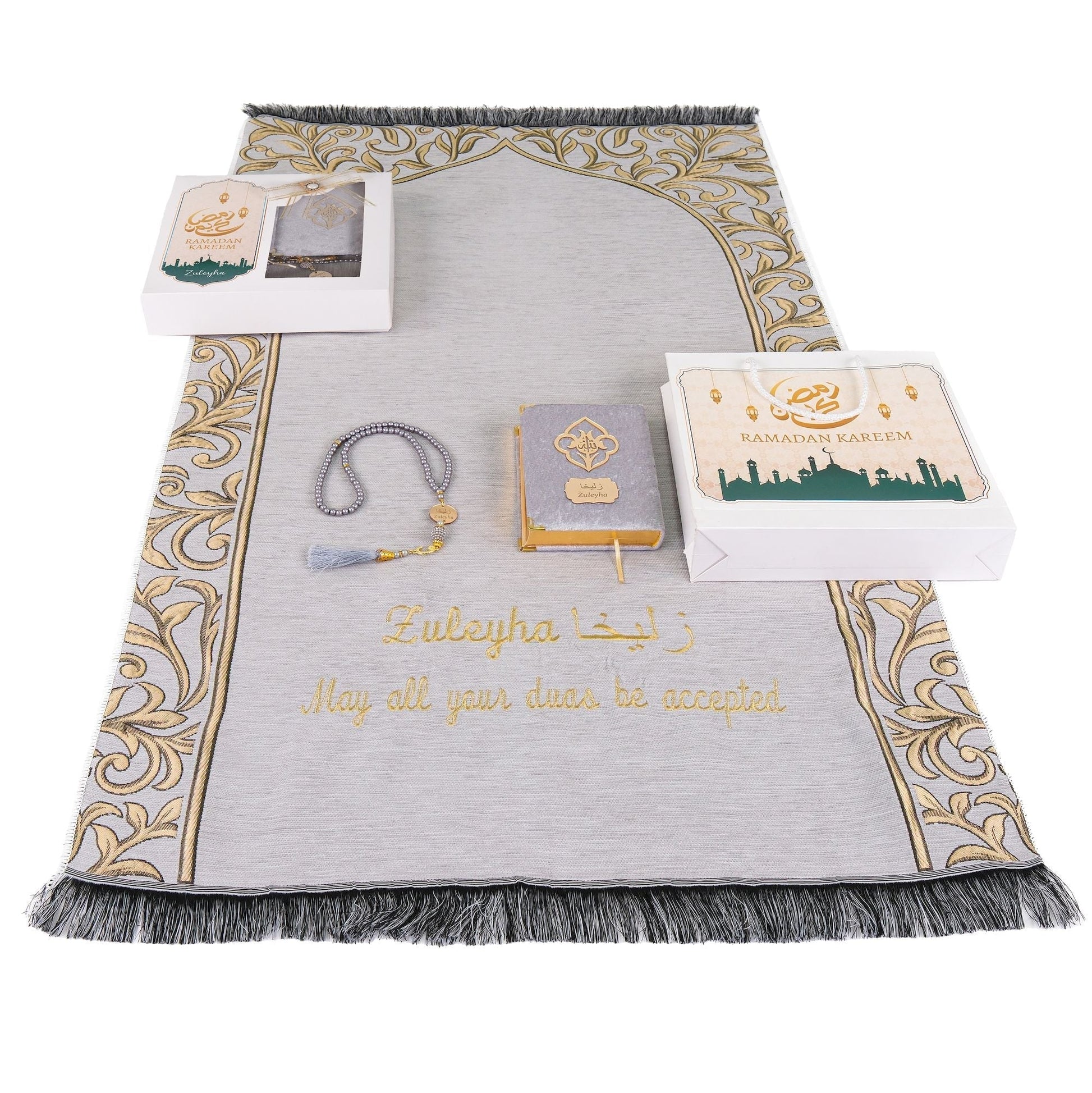 Personalized Flowery Prayer Mat Quran Tasbeeh Islamic Muslim Gift Set - Islamic Elite Favors is a handmade gift shop offering a wide variety of unique and personalized gifts for all occasions. Whether you're looking for the perfect Ramadan, Eid, Hajj, wedding gift or something special for a birthday, baby shower or anniversary, we have something for everyone. High quality, made with love.