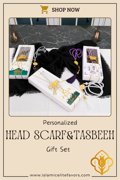 Personalized Head Scarf Hijab Tasbeeh Gift Set Ramadan Eid Anniversary - Islamic Elite Favors is a handmade gift shop offering a wide variety of unique and personalized gifts for all occasions. Whether you're looking for the perfect Ramadan, Eid, Hajj, wedding gift or something special for a birthday, baby shower or anniversary, we have something for everyone. High quality, made with love.