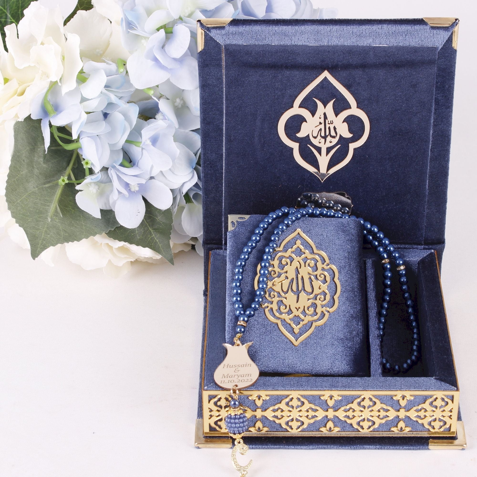 Personalized Mega Size Velvet Quran Box / 2024 Pearl Tasbeeh / Islamic Gift Set/ Quran Gift Box/ Islamic Wedding Gift / Muslim Gift/Birthday Gift