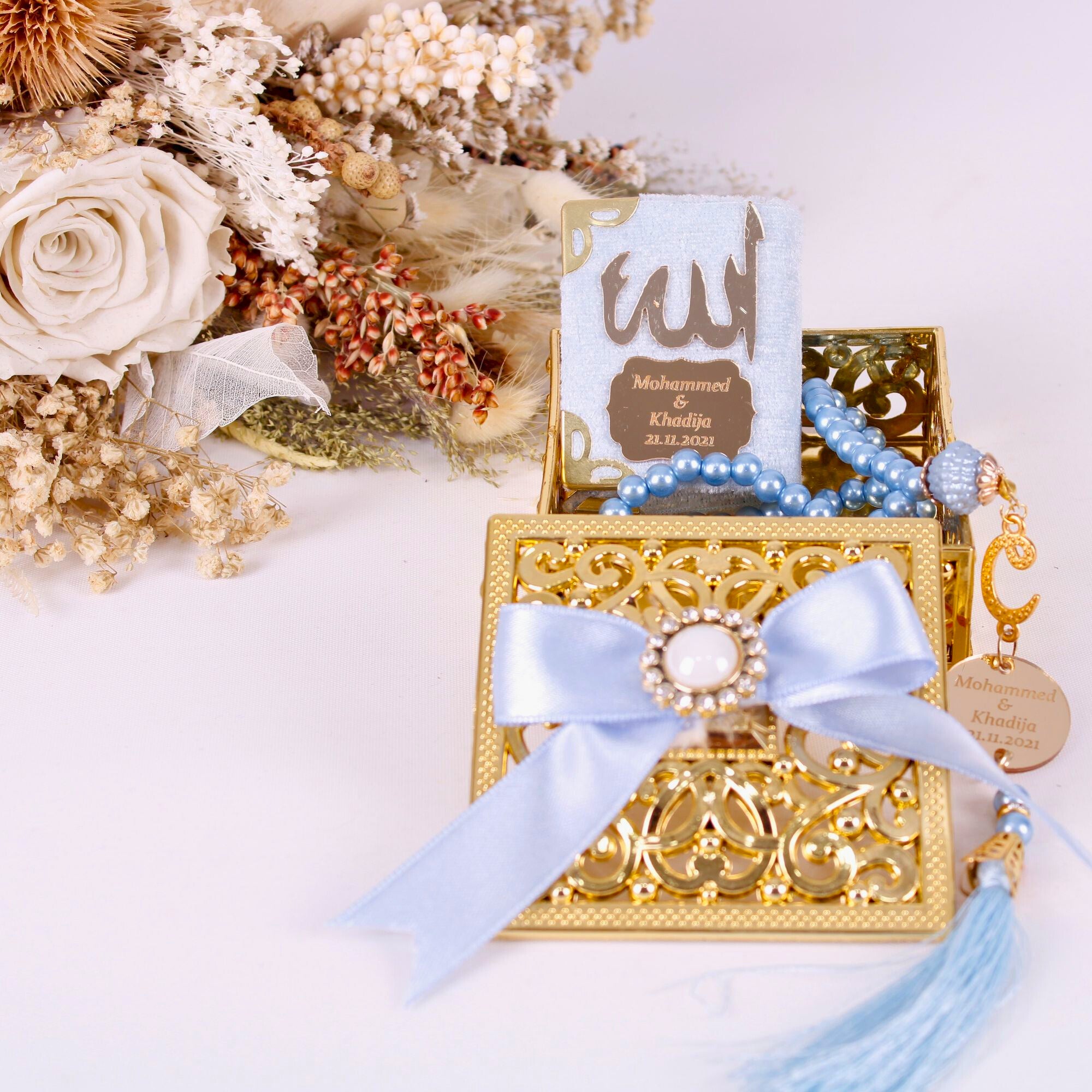 Islamic Wedding favors 3 Pc SET Islamic Gift Favor Prayer Mat+Valvet Mini Quran+Tasbeeh US Seller Ramadan shops Decor Eid Gift Islamic Wall Decor