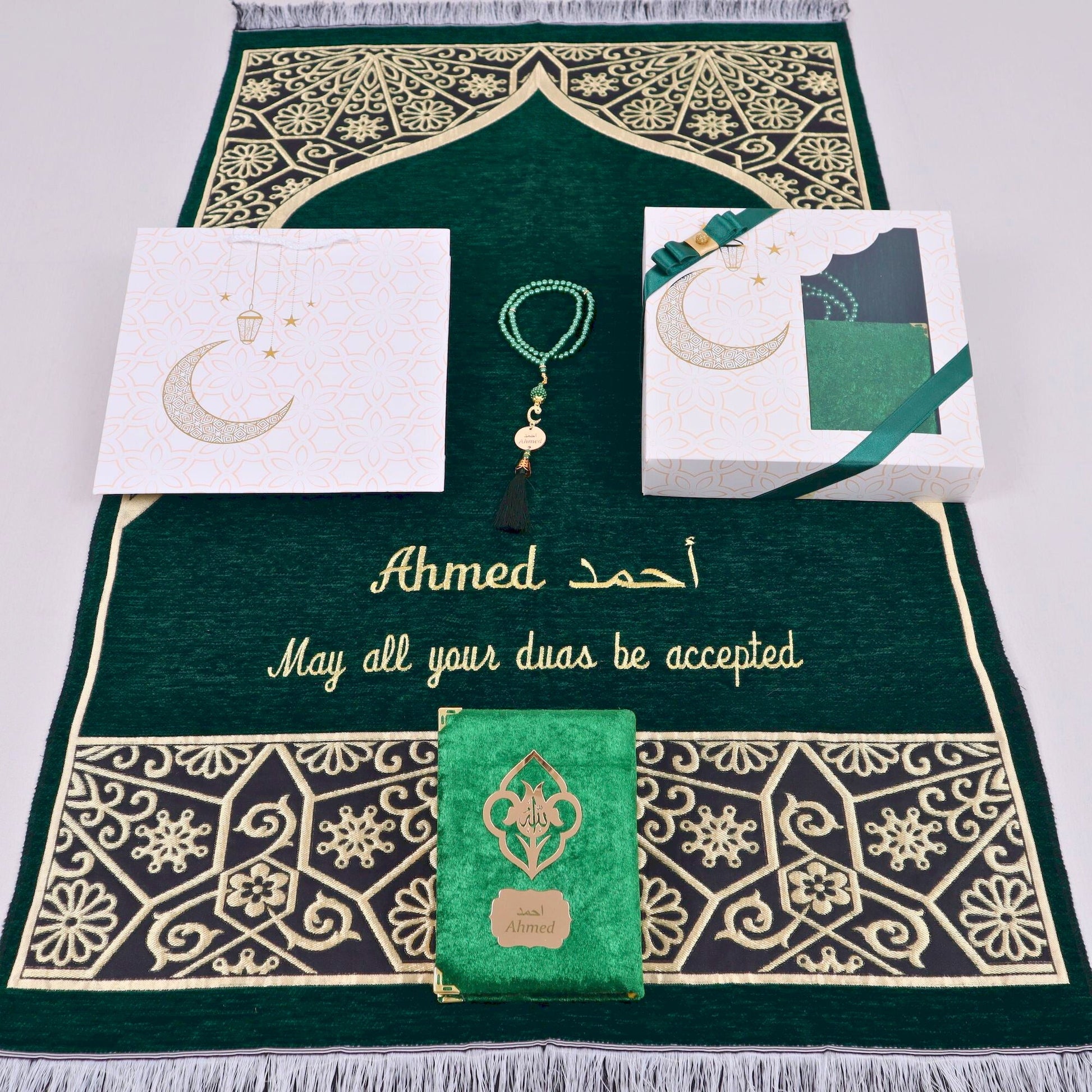 Personalized Taj Mahal Prayer Mat Quran Tasbih Islamic Muslim Gift Set - Islamic Elite Favors is a handmade gift shop offering a wide variety of unique and personalized gifts for all occasions. Whether you're looking for the perfect Ramadan, Eid, Hajj, wedding gift or something special for a birthday, baby shower or anniversary, we have something for everyone. High quality, made with love.