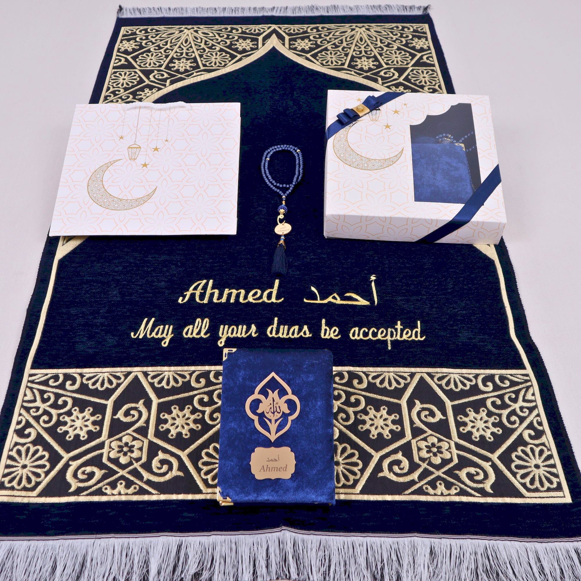 Personalized Taj Mahal Prayer Mat Quran Tasbih Islamic Muslim Gift Set - Islamic Elite Favors is a handmade gift shop offering a wide variety of unique and personalized gifts for all occasions. Whether you're looking for the perfect Ramadan, Eid, Hajj, wedding gift or something special for a birthday, baby shower or anniversary, we have something for everyone. High quality, made with love.