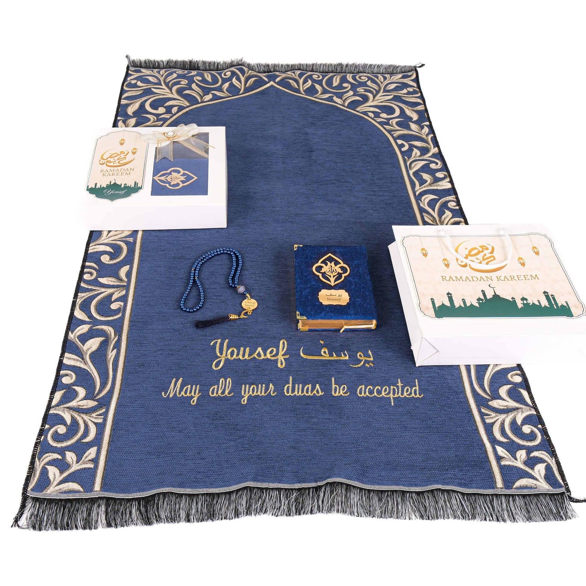 Personalized Flowery Prayer Mat Quran Tasbeeh Islamic Muslim Gift Set - Islamic Elite Favors is a handmade gift shop offering a wide variety of unique and personalized gifts for all occasions. Whether you're looking for the perfect Ramadan, Eid, Hajj, wedding gift or something special for a birthday, baby shower or anniversary, we have something for everyone. High quality, made with love.