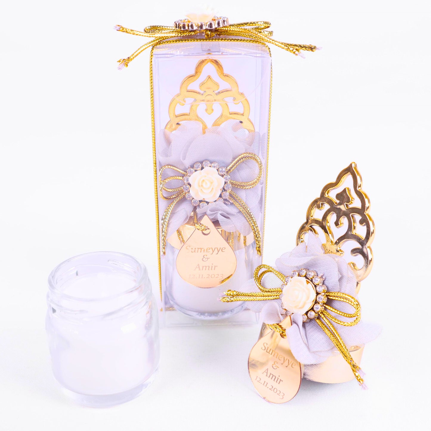Personalized Glass Candle Holder Wedding Favor Drop Theme Flowered