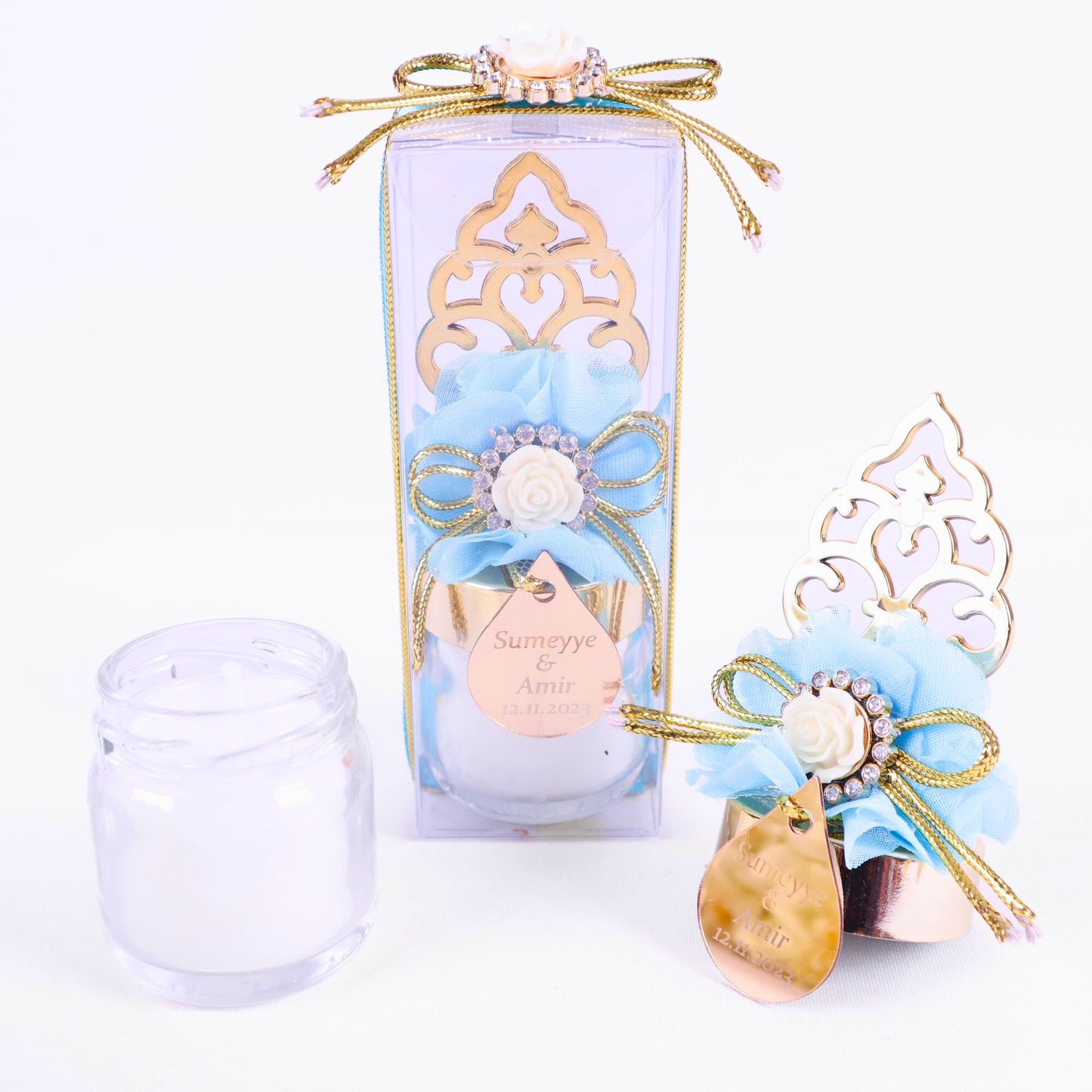 Personalized Wedding Favor Glass Candle Holder Drop Theme Flowered