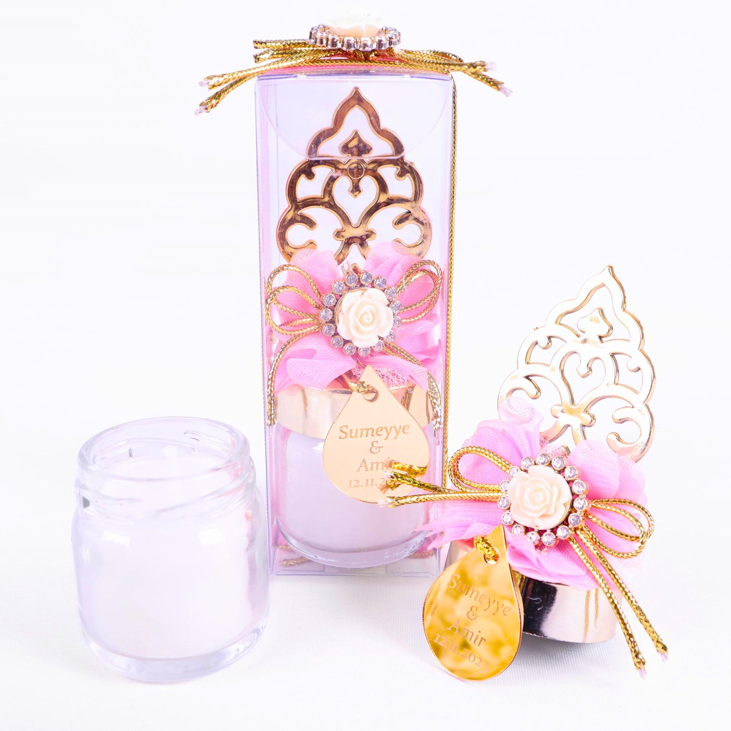 Personalized Wedding Favor Glass Candle Holder Drop Theme Flowered