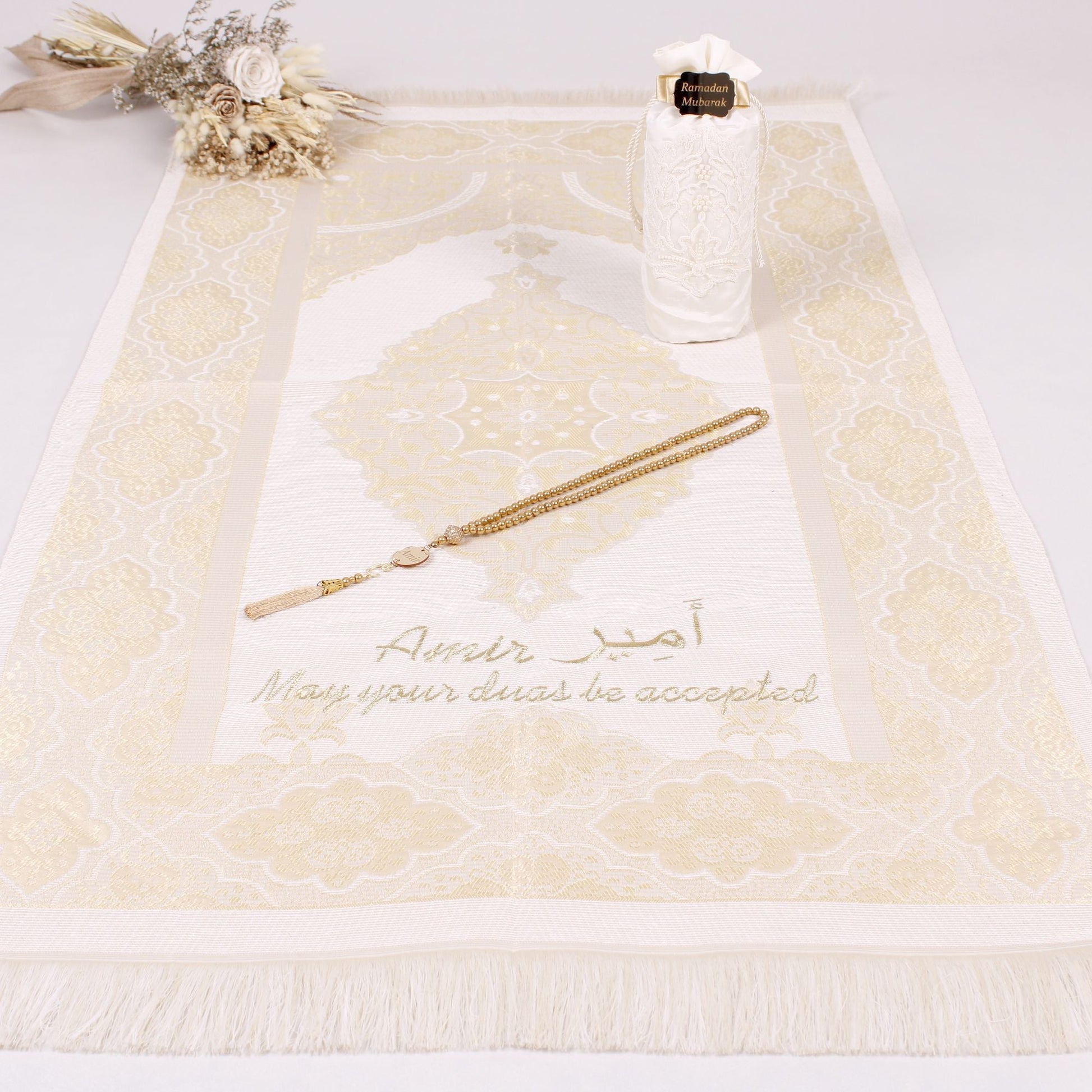 Personalized Pouch Travel Prayer Mat Tasbeeh Islamic Muslim Gift Set - Islamic Elite Favors is a handmade gift shop offering a wide variety of unique and personalized gifts for all occasions. Whether you're looking for the perfect Ramadan, Eid, Hajj, wedding gift or something special for a birthday, baby shower or anniversary, we have something for everyone. High quality, made with love.