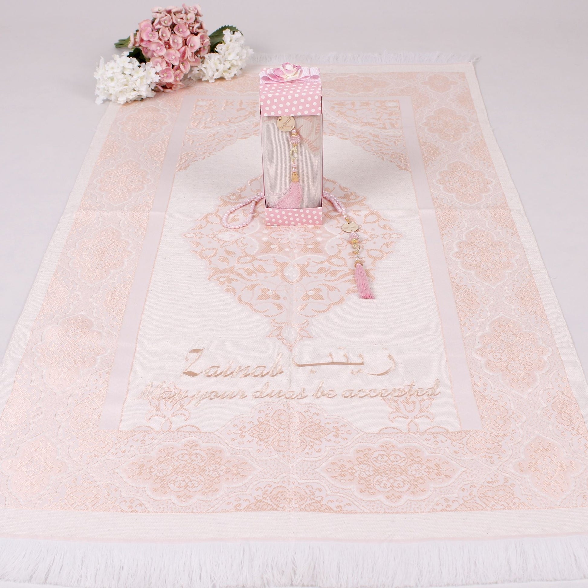 Personalized Travel Prayer Mat Tasbeeh Islamic Muslim Gift Set - Islamic Elite Favors is a handmade gift shop offering a wide variety of unique and personalized gifts for all occasions. Whether you're looking for the perfect Ramadan, Eid, Hajj, wedding gift or something special for a birthday, baby shower or anniversary, we have something for everyone. High quality, made with love.