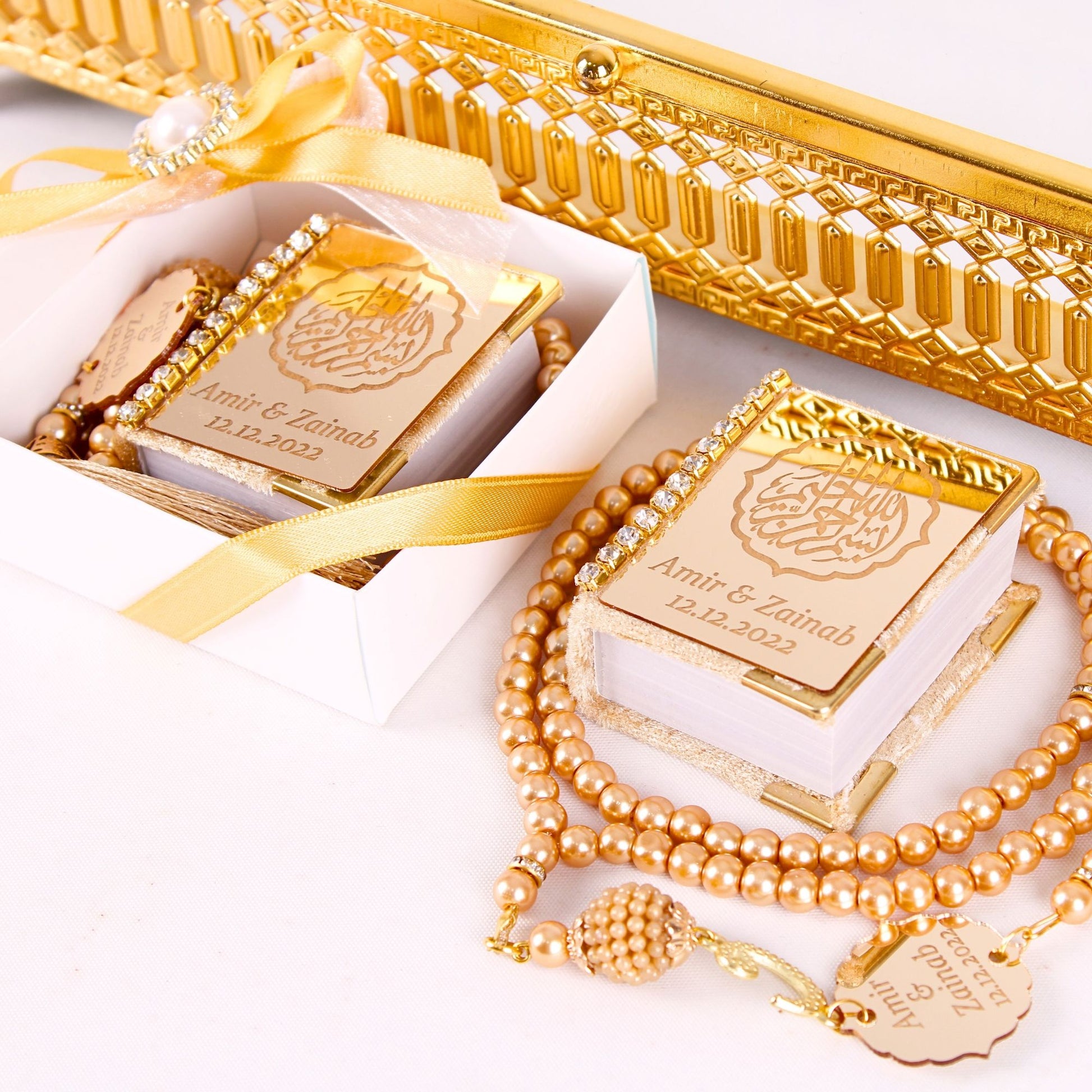 Personalized Wedding Favor Mini Quran Pearl Tasbeeh Basmala Decor - Islamic Elite Favors is a handmade gift shop offering a wide variety of unique and personalized gifts for all occasions. Whether you're looking for the perfect Ramadan, Eid, Hajj, wedding gift or something special for a birthday, baby shower or anniversary, we have something for everyone. High quality, made with love.