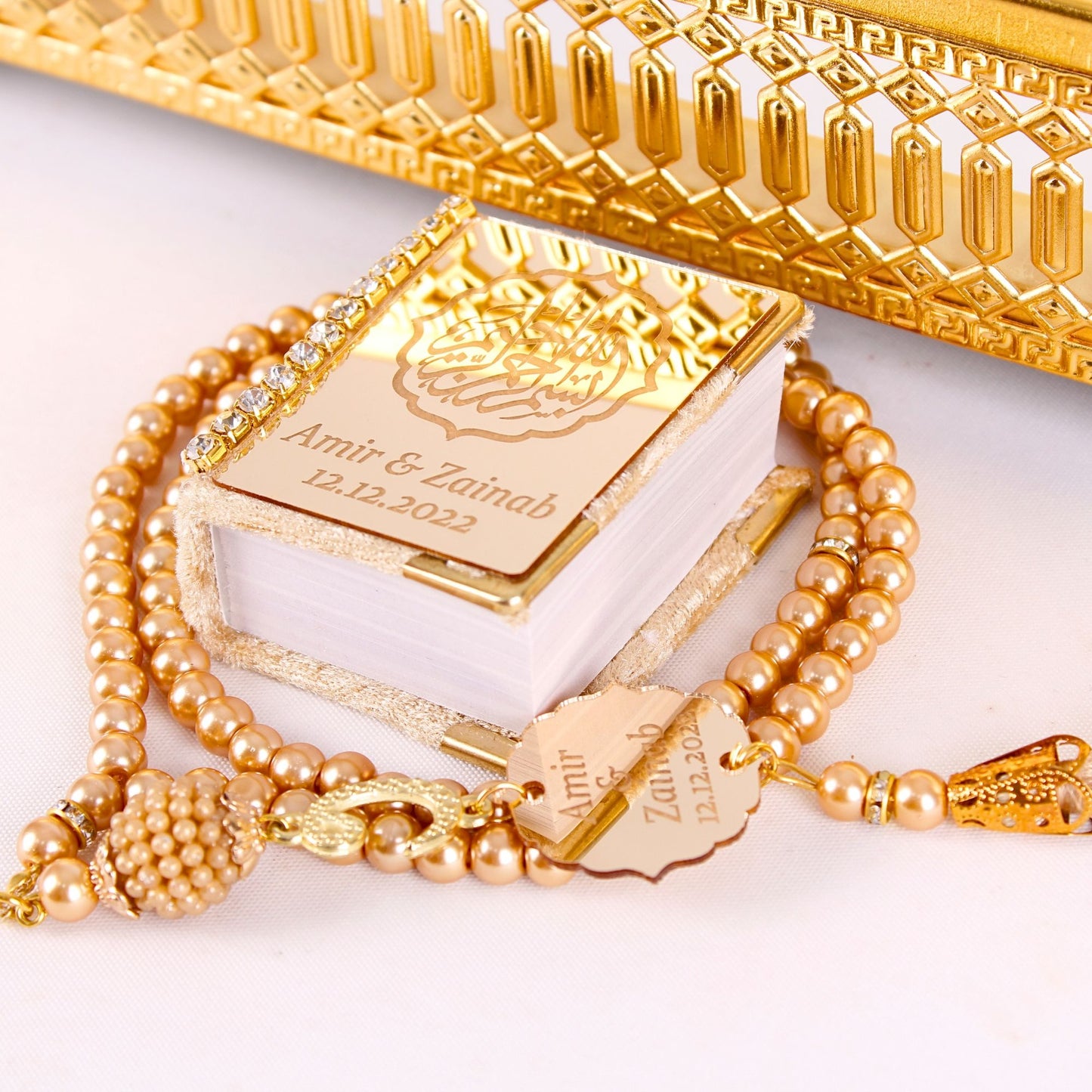 Personalized Wedding Favor Mini Quran Pearl Tasbeeh Basmala Decor - Islamic Elite Favors is a handmade gift shop offering a wide variety of unique and personalized gifts for all occasions. Whether you're looking for the perfect Ramadan, Eid, Hajj, wedding gift or something special for a birthday, baby shower or anniversary, we have something for everyone. High quality, made with love.