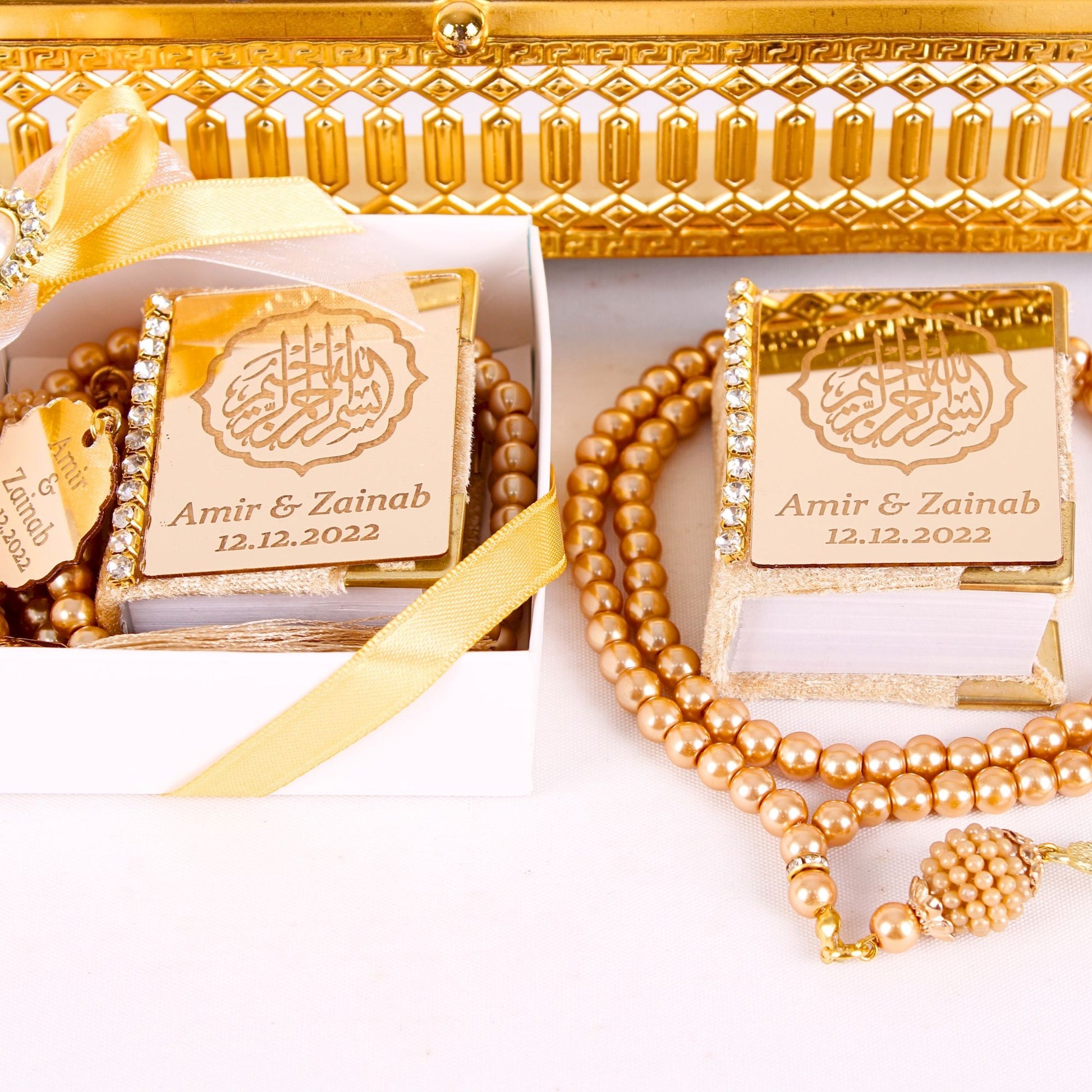 Personalized Wedding Favor Mini Quran Pearl Tasbeeh Basmala Decor - Islamic Elite Favors is a handmade gift shop offering a wide variety of unique and personalized gifts for all occasions. Whether you're looking for the perfect Ramadan, Eid, Hajj, wedding gift or something special for a birthday, baby shower or anniversary, we have something for everyone. High quality, made with love.