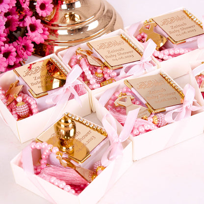 Personalized Mini Quran Pearl Prayer Beads Baby Shower Favor for Girls