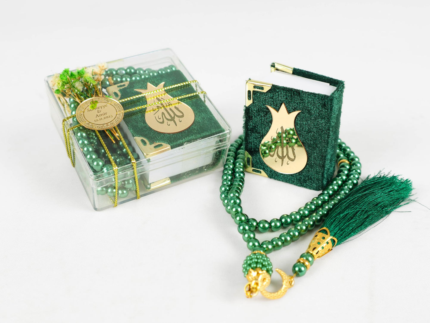Personalized Mini Quran Tasbeeh Flowers with Plexi Wedding Favor
