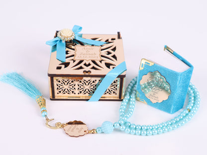 Personalized Mini Quran Prayer Beads Wooden Box with Gold Acrylic Set - Islamic Elite Favors is a handmade gift shop offering a wide variety of unique and personalized gifts for all occasions. Whether you're looking for the perfect Ramadan, Eid, Hajj, wedding gift or something special for a birthday, baby shower or anniversary, we have something for everyone. High quality, made with love.