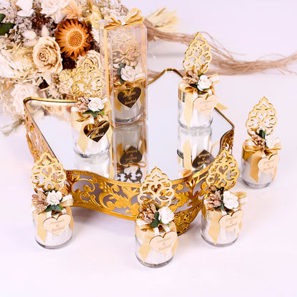 Personalized Wedding Favor Glass Candle Holder Gold Theme Flowered - Islamic Elite Favors is a handmade gift shop offering a wide variety of unique and personalized gifts for all occasions. Whether you're looking for the perfect Ramadan, Eid, Hajj, wedding gift or something special for a birthday, baby shower or anniversary, we have something for everyone. High quality, made with love.