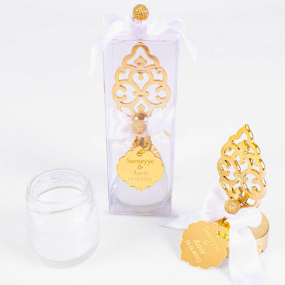 Personalized Wedding Favor Glass Candle Holder Knob with Plexi Theme - Islamic Elite Favors is a handmade gift shop offering a wide variety of unique and personalized gifts for all occasions. Whether you're looking for the perfect Ramadan, Eid, Hajj, wedding gift or something special for a birthday, baby shower or anniversary, we have something for everyone. High quality, made with love.