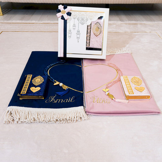 Personalized Luxury Velvet Prayer Mat Set Gift for Couple Islamic Gift
