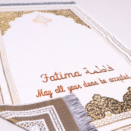 Personalized Chenille Prayer Mat Quran Tasbeeh Islamic Lux Gift Set - Islamic Elite Favors is a handmade gift shop offering a wide variety of unique and personalized gifts for all occasions. Whether you're looking for the perfect Ramadan, Eid, Hajj, wedding gift or something special for a birthday, baby shower or anniversary, we have something for everyone. High quality, made with love.