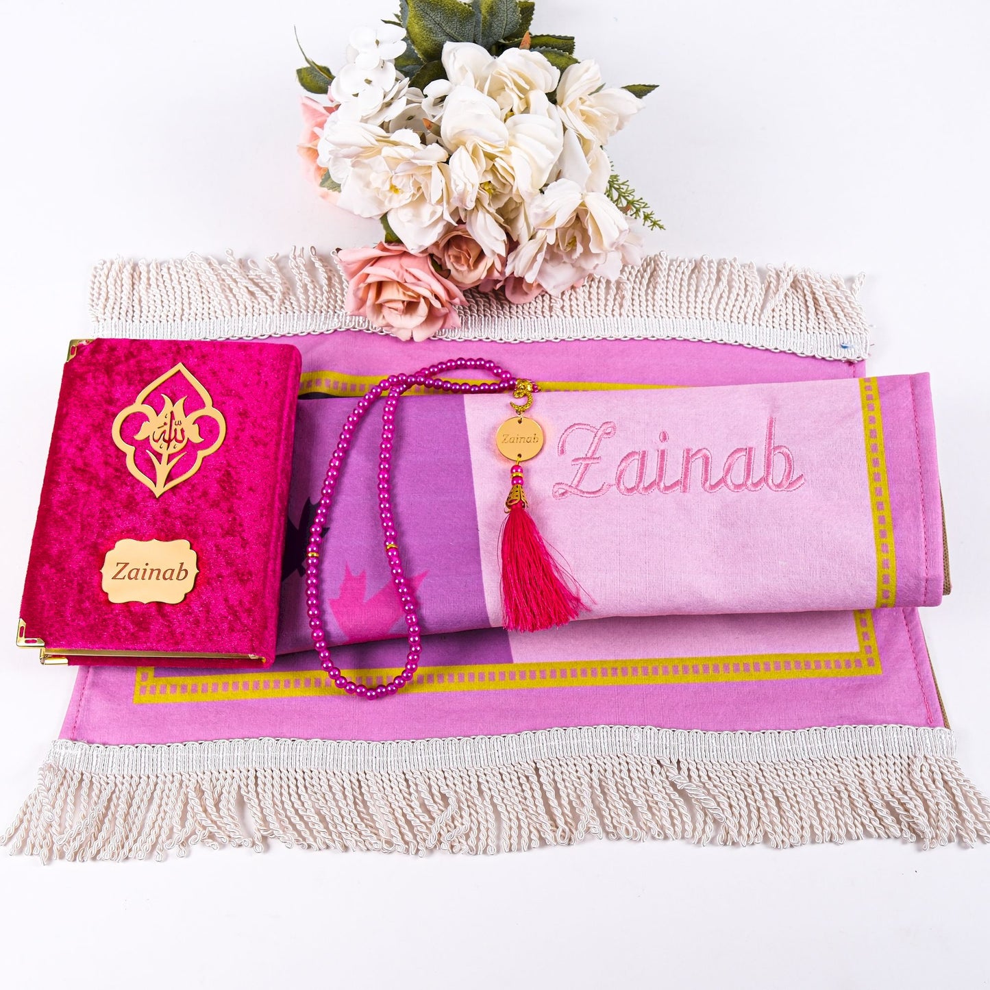 Personalized Kids Prayer Mat Quran Tasbeeh Ramadan Gift Set for Girls