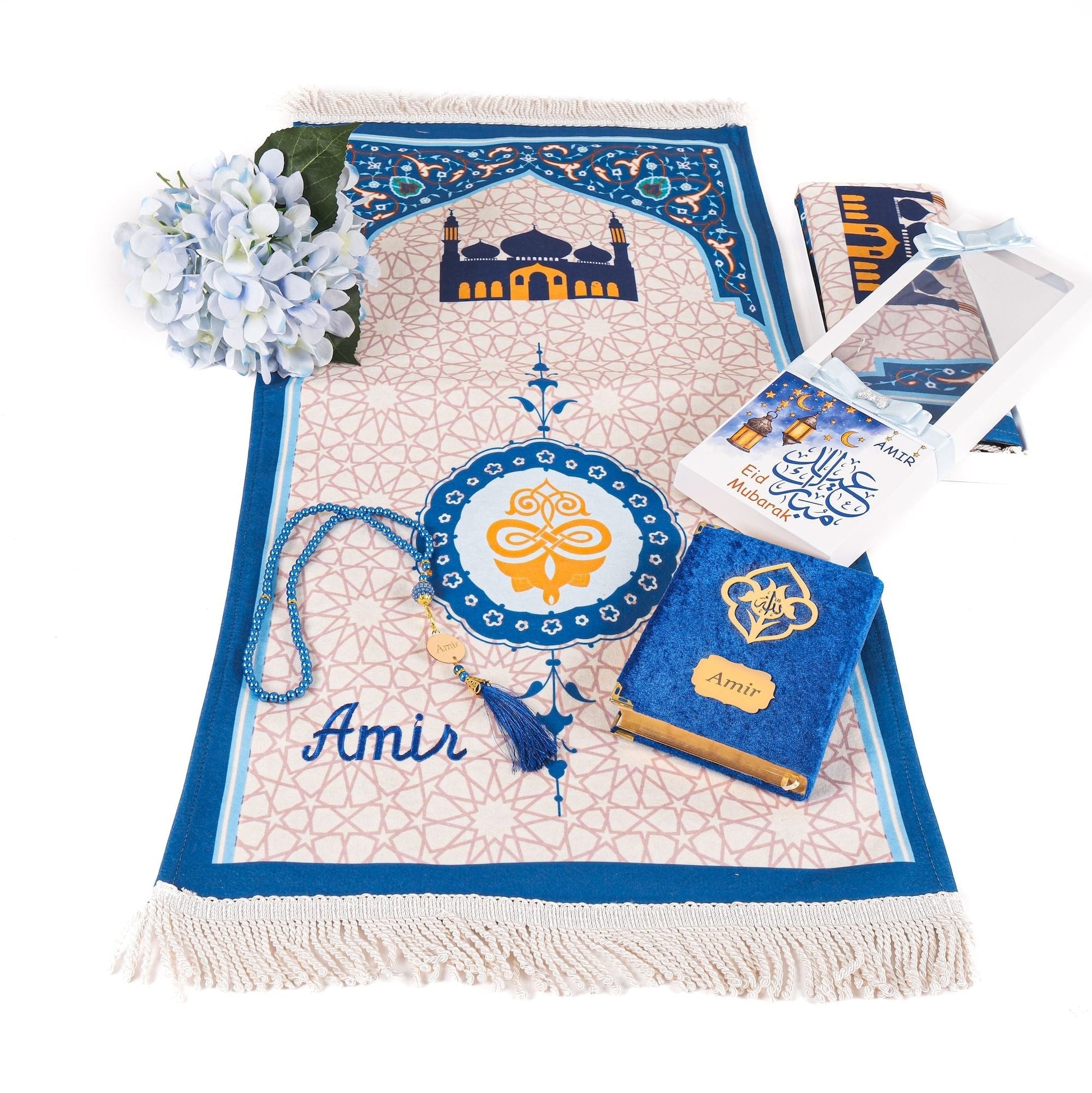 Personalized Kids Prayer Mat Quran Tasbeeh Ramadan Gift Set for Boys