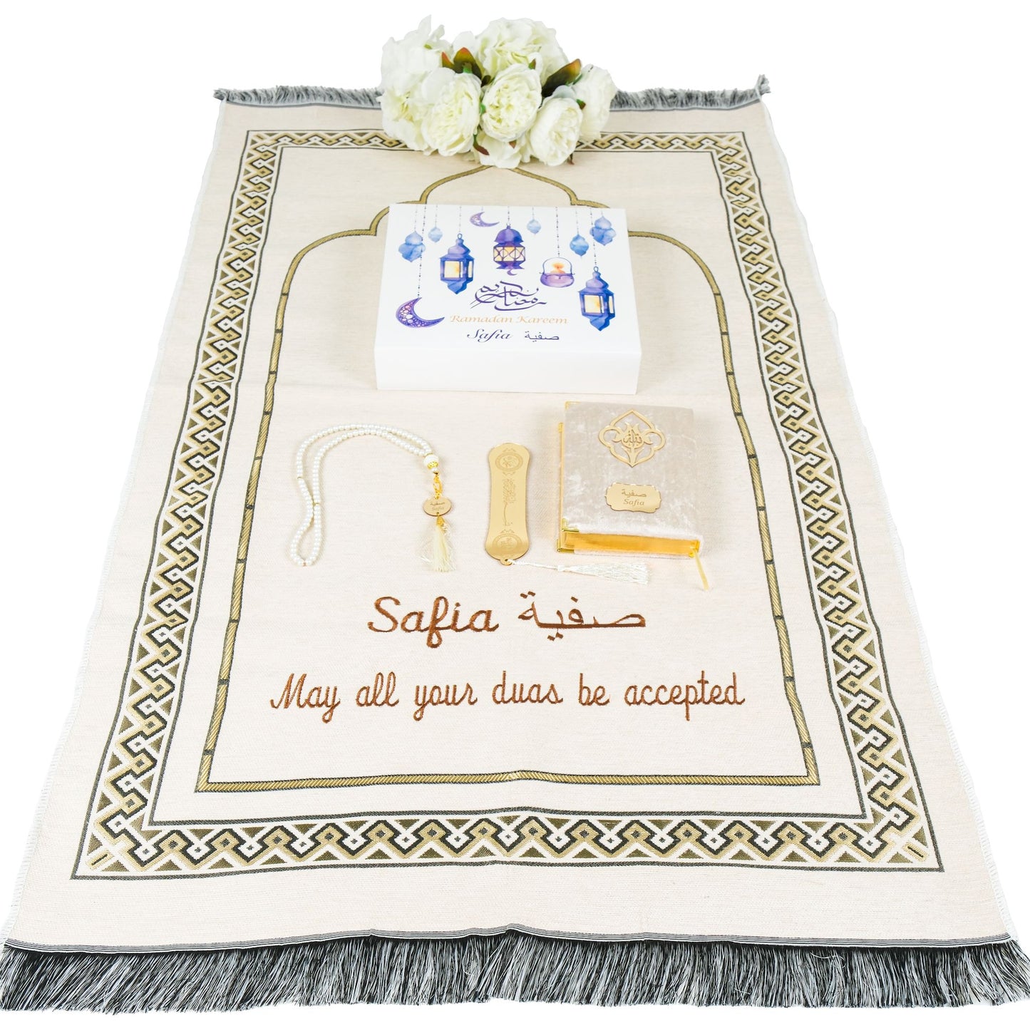 Personalized Diamond Prayer Mat Quran Tasbih Bookmark Islamic Gift Set - Islamic Elite Favors is a handmade gift shop offering a wide variety of unique and personalized gifts for all occasions. Whether you're looking for the perfect Ramadan, Eid, Hajj, wedding gift or something special for a birthday, baby shower or anniversary, we have something for everyone. High quality, made with love.