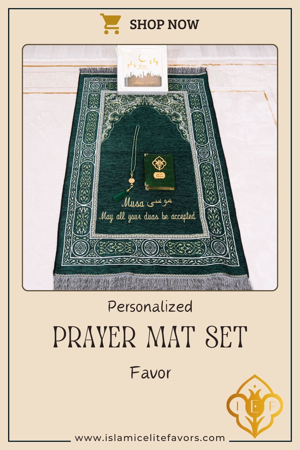 Personalized Peaceful Prayer Mat Quran Tasbeeh Islamic Muslim Gift Set - Islamic Elite Favors is a handmade gift shop offering a wide variety of unique and personalized gifts for all occasions. Whether you're looking for the perfect Ramadan, Eid, Hajj, wedding gift or something special for a birthday, baby shower or anniversary, we have something for everyone. High quality, made with love.