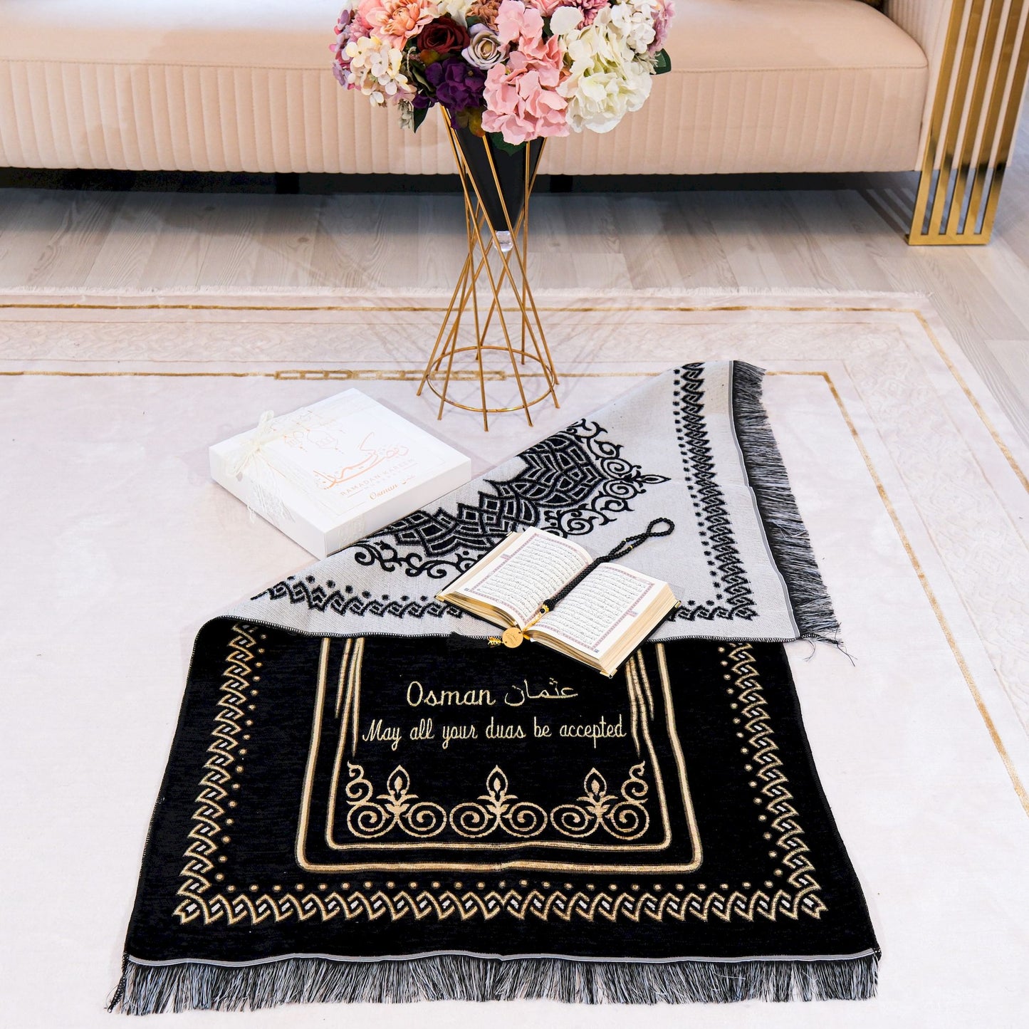 Personalized Dreamy Prayer Mat Quran Tasbeeh Bookmark Islamic Gift Set - Islamic Elite Favors is a handmade gift shop offering a wide variety of unique and personalized gifts for all occasions. Whether you're looking for the perfect Ramadan, Eid, Hajj, wedding gift or something special for a birthday, baby shower or anniversary, we have something for everyone. High quality, made with love.