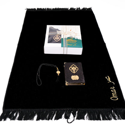 Personalized Luxury Velvet Prayer Mat Quran Tasbeeh Islamic Gift Set
