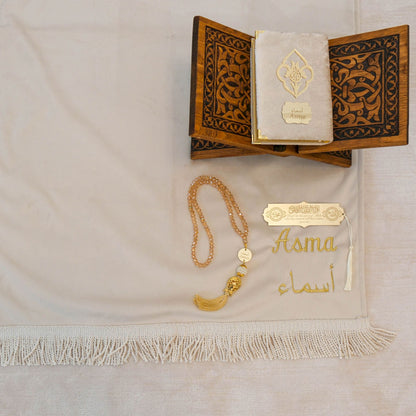 Personalized High Quality Velvet Prayer Mat Quran Tasbeeh Gift Set - Islamic Elite Favors is a handmade gift shop offering a wide variety of unique and personalized gifts for all occasions. Whether you're looking for the perfect Ramadan, Eid, Hajj, wedding gift or something special for a birthday, baby shower or anniversary, we have something for everyone. High quality, made with love.