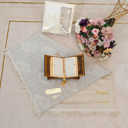 Personalized High Quality Velvet Prayer Mat Quran Tasbeeh Gift Set - Islamic Elite Favors is a handmade gift shop offering a wide variety of unique and personalized gifts for all occasions. Whether you're looking for the perfect Ramadan, Eid, Hajj, wedding gift or something special for a birthday, baby shower or anniversary, we have something for everyone. High quality, made with love.